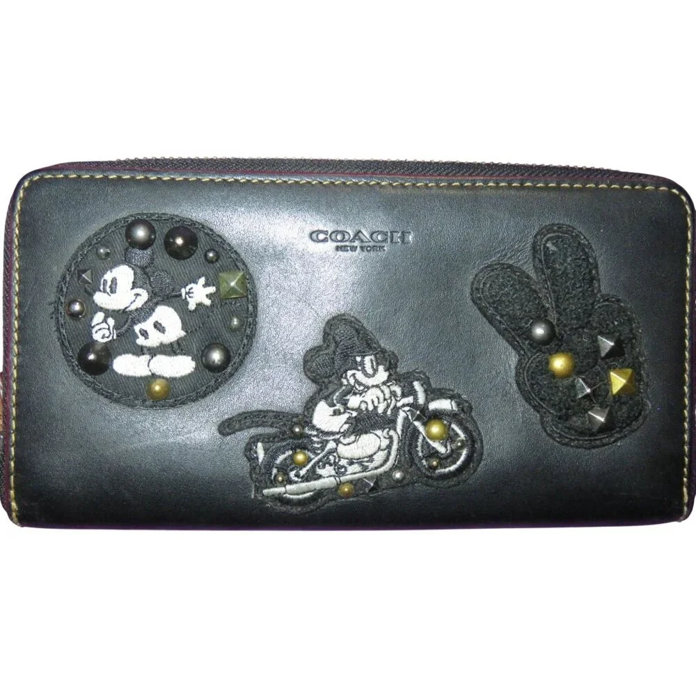 Coach X Disney Mickey Patches Limited Edition Accordion Zip Leather Wallet